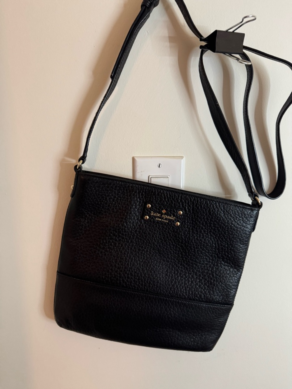 kate spade Black Pebbled Leather Small Crossbody with Gold Hardware